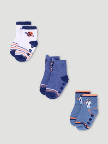 Baby Boys 3 Pack Cotton Astronaut Socks - Blue