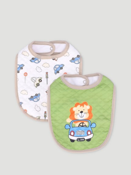 Baby Boys 2 Pack Car Bibs  - Cream