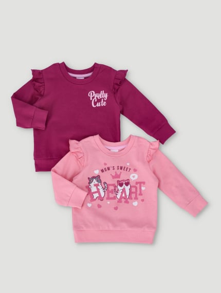 Baby Girls 2 Pack Pretty Cute Sweat Top - Pink