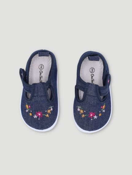 Baby Girls Embroided Canvas Shoe - Denim