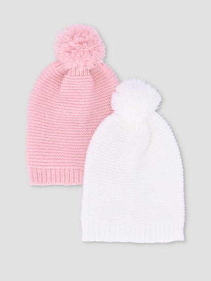 Baby Girls 2 Pack Cable Beanies - Pink