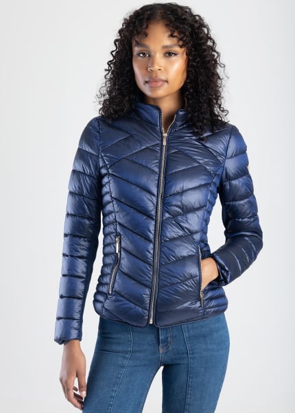 Basic Quilted Puffer Jacket - Navy/Blue