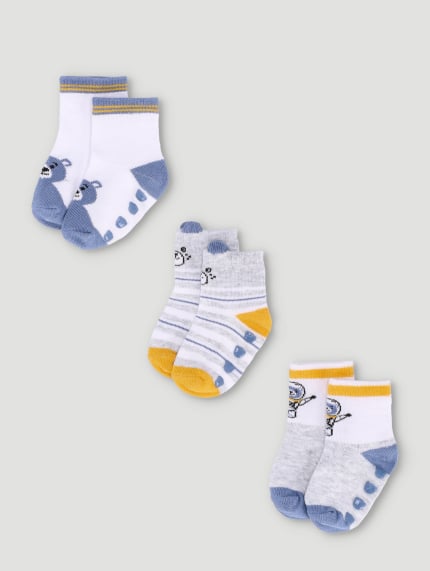 Baby Boys Space Bear Cotton Socks - Grey/Blue