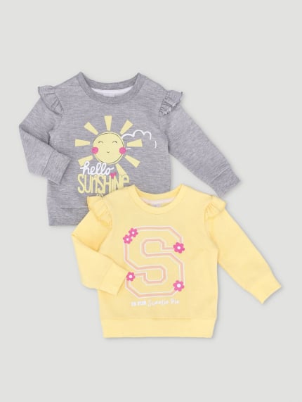 Baby Girls 2 Pack Hello Sunshine Sweat Top - Yellow