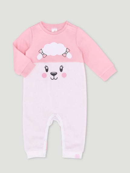 Baby Girls Sheep With Bow Print  Sleepsuit - Pink