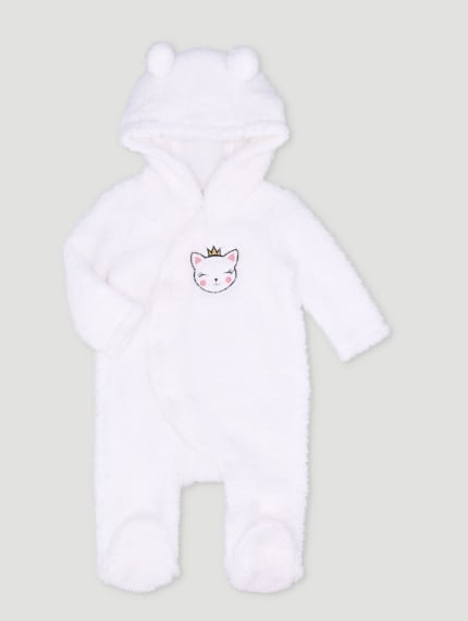 Baby Girls 3D Ears Sherpa Hoody Sleepsuit - White