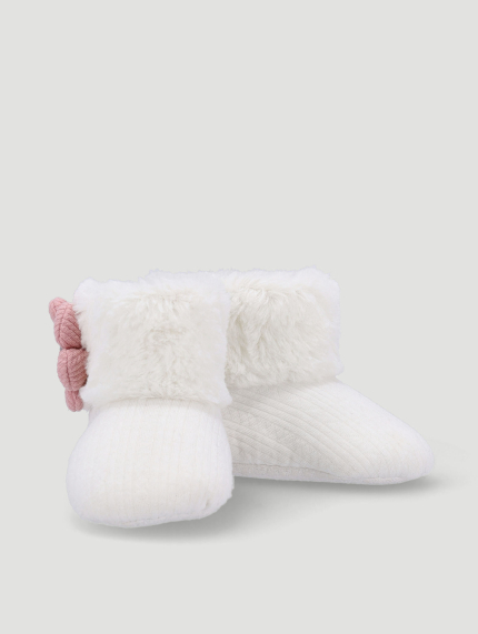Baby Girls Flower Boot Slipper - White