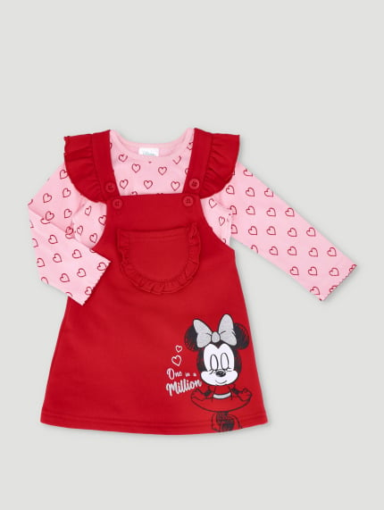 Baby Girls Minnie Fleece Heart Pinni Dress - Red
