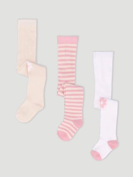 Baby Girls 3 Pack Daisy Stripe Stocking Socks - Pink