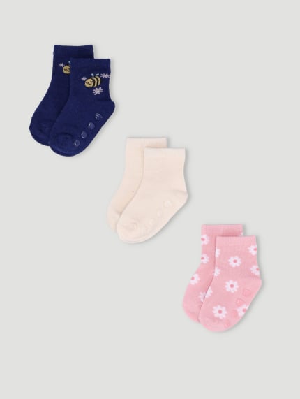 Baby Girls 3 Pack Daisy Bee Socks - Pink