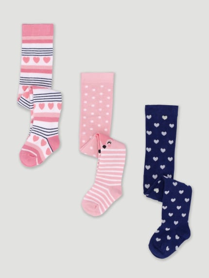 Baby Girls 3 Pack Heart Stocking Socks - Navy
