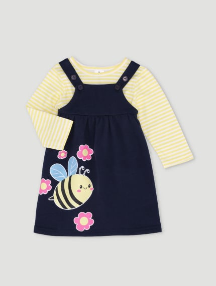 Baby Girls Bee Fleece Pinni Dress - Navy