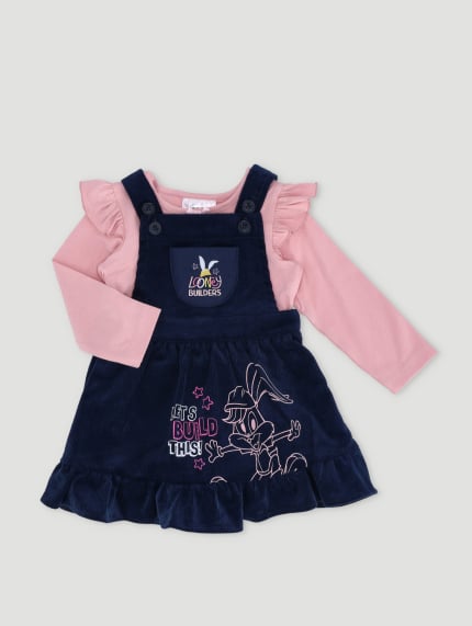 Baby Girls Bugs Bunny Pinni Corduroy Dress - Navy
