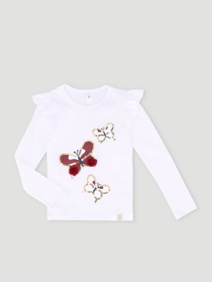 Pre-Girls Long Sleeve 1 Up Butterfly Tee - White