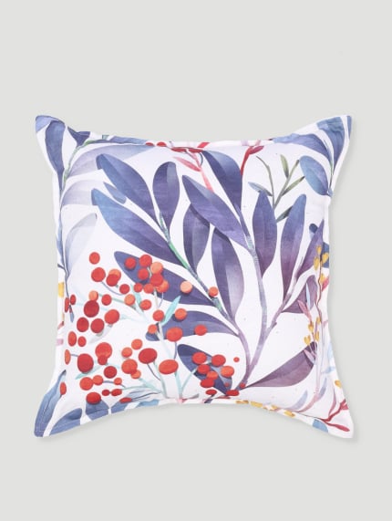 Leaves & Red Berries Scatter Cushion - Blue