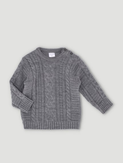Baby Boys Long SLeeve Cable Knit Pullover - Light Grey