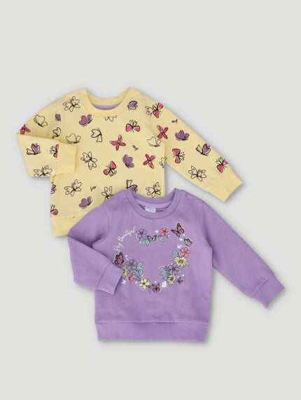 Baby Girls 2 Pack Butterfly Sweat Top - Yellow