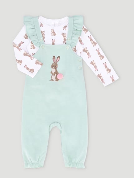 Baby Girls Bunny Fashion Dungaree Set - Sage
