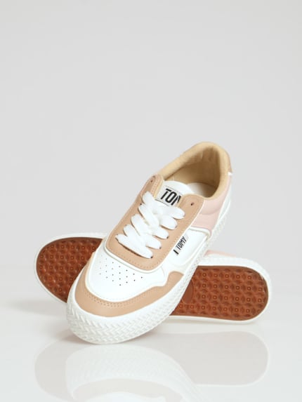 Rae Panelled Platform Lace Up Sneaker - White/Beige