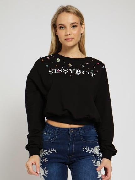 Logo Sweat Top With Colorful Bling - Black