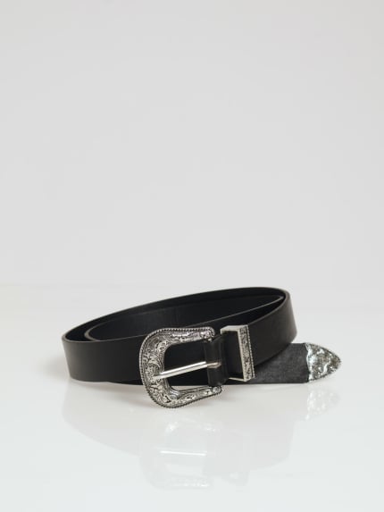 Silver Western Buckle Belt - Black
