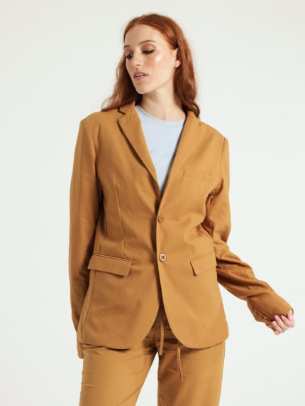 Linen Suit Jacket - Brown