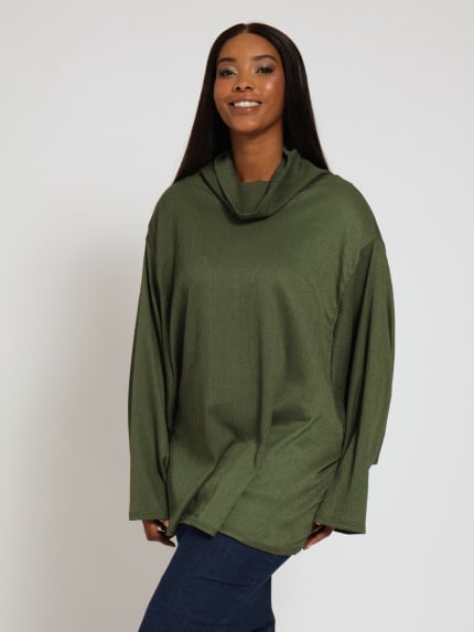 Textured Cowl Top - Olive