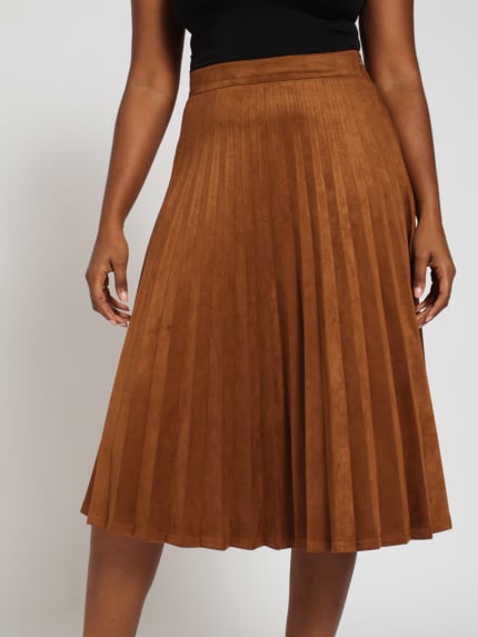 Pleated Skirt With Belt - Brown
