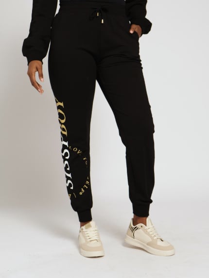 Track Pants With Multi-Colored Print Logo - Black