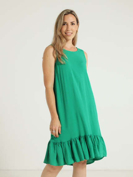Frill Hem Hi-Lo Dress - Emerald