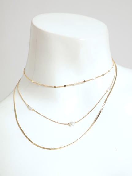 3 Layer Pearl Bead Necklace - Gold