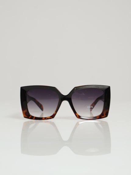 Bevel Square Tortoise Gradient Sunglasses - Black