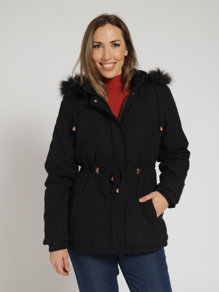 Sherpa Lined Parker Jacket With Detachable Hood - Black