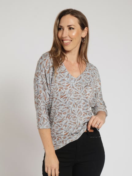 Shimmer Cut & Sew Printed Blouse - Grey