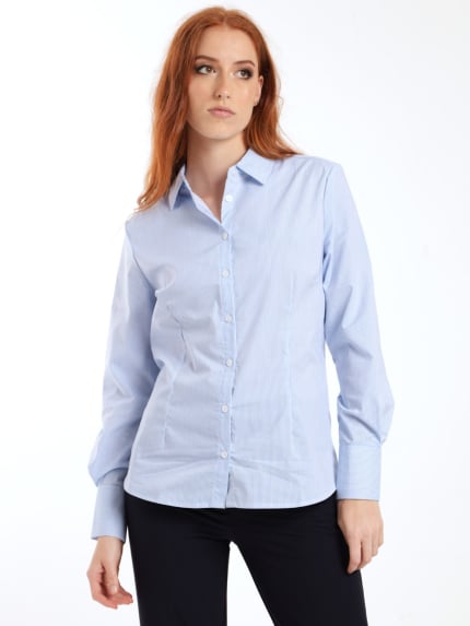 Ladies Classic Formal Striped Shirt - White/Blue