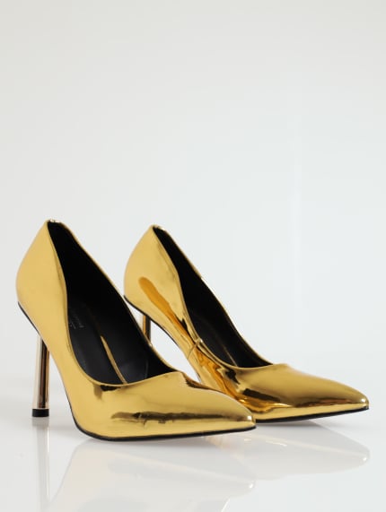 Ladies Thrive Pointed Court Spool Heel - Gold