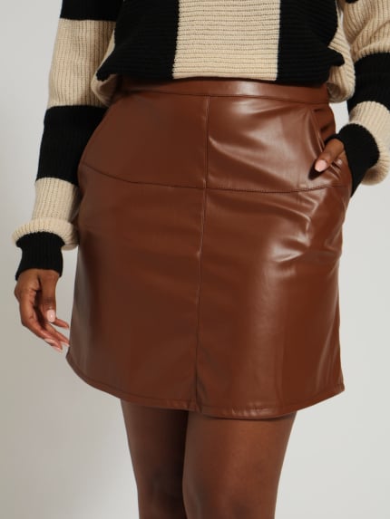 A-Line Pu Mini Skirt - Rich Cocoa