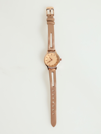 Diamante Watch With Cutout Strap - Rose Gold