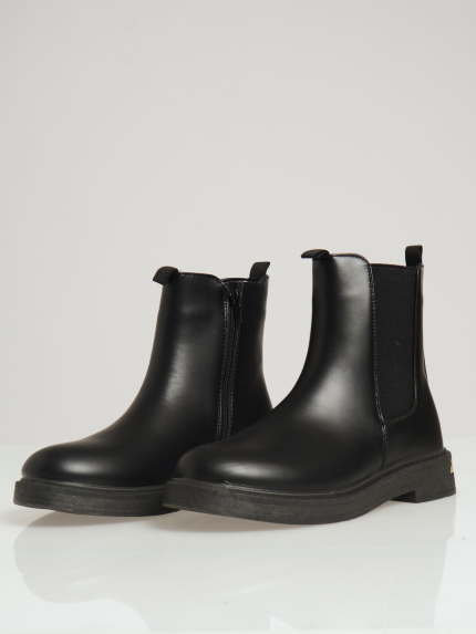 Chunky Military Boot With Sock Detail - Black