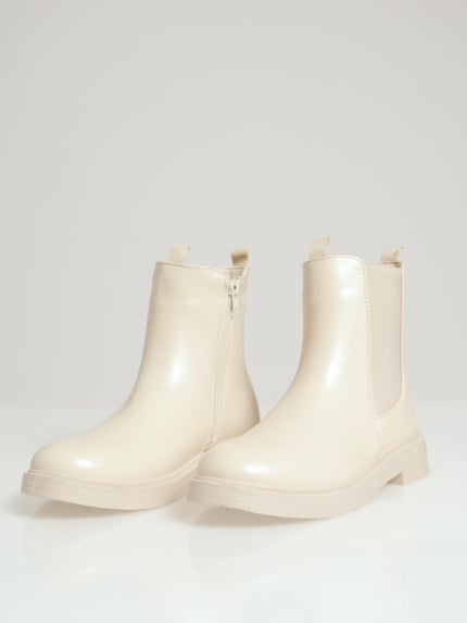 Chunky Military Boot With Sock Detail - Off White