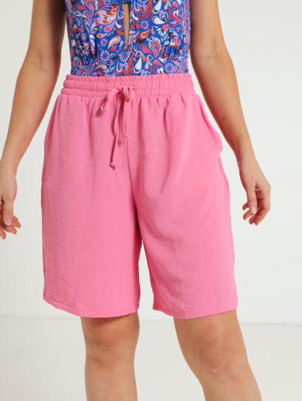 Pull-On Mid Thigh Shorts With Ties - Pink