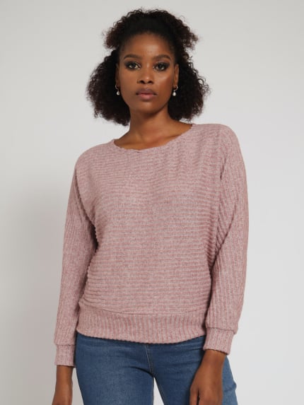 Long Sleeve Dolman Ribbed Top - Dusty Pink