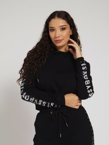 Hoody With Branded Sequin Tape - Black