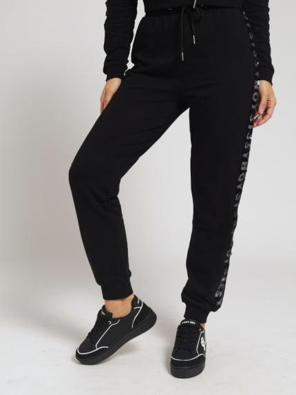 Track Pants With Branded Sequin Tape - Black