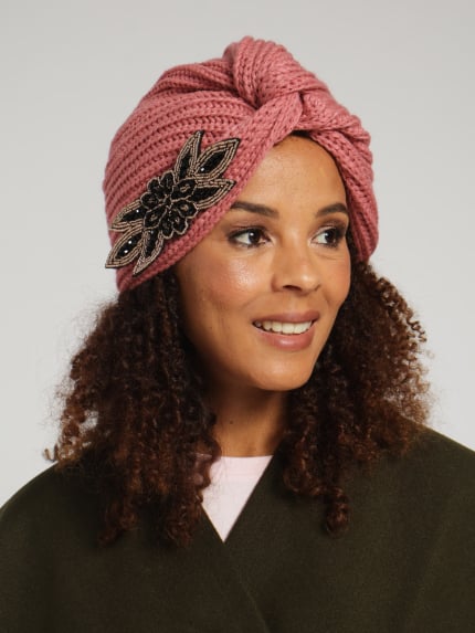 Embellished Knitted Turban - Dusty Pink