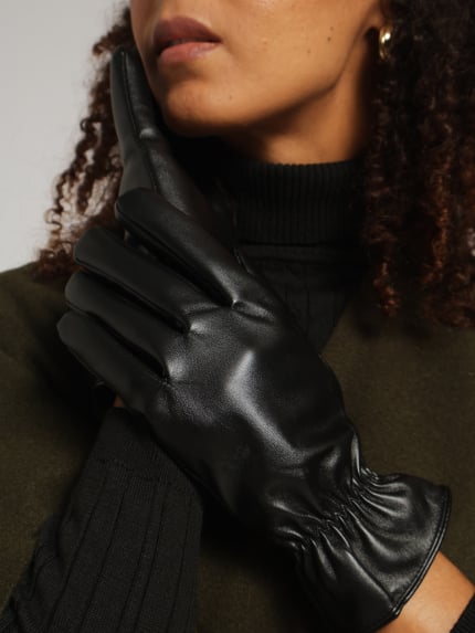 Ruched Pu Gloves - Black