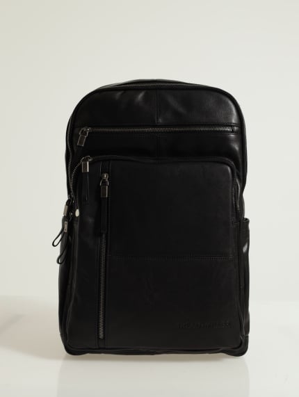 Leather Zipped Backpack - Black