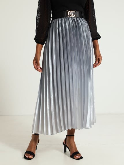 Belted Ombre Pleated Midi Skirt