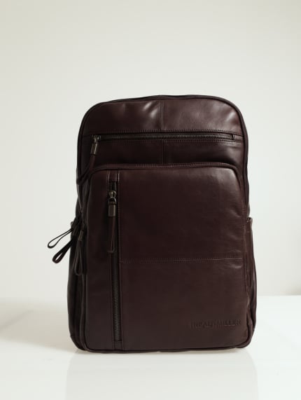 Leather Zipped Backpack - Brown