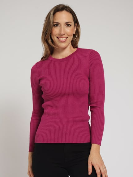 Ribbed Plain Pullover - Berry 